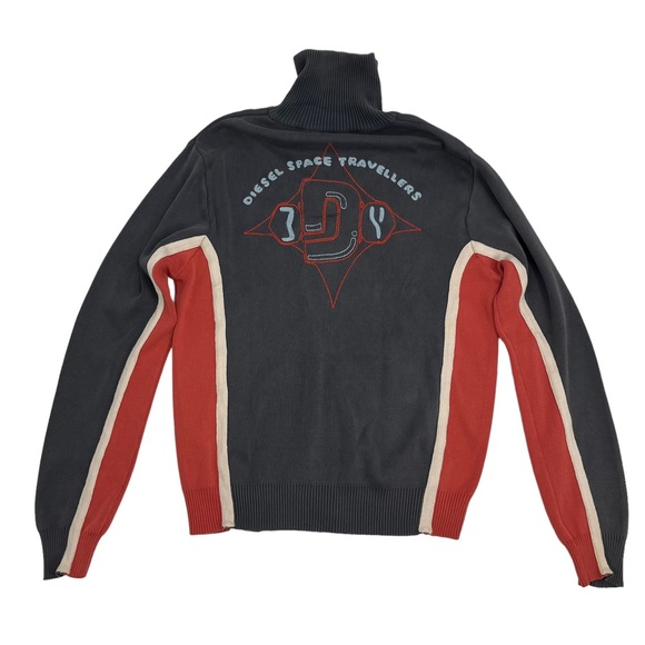 Diesel Jumper Mens XXL Grey Orange Sweater Full Zip Mock Neck Space Travelers - Picture 9 of 9